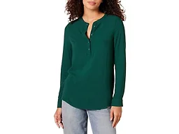 Amazon Essentials Women's Long-Sleeve Relaxed Fit Popover Blouse, Collared Business Casual Work Shirt, Dark Green, X-Small