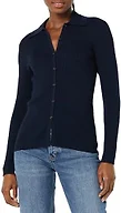 Amazon Essentials Women's Fine Gauge Stretch Polo Ribbed Long Sleeve Sweater Cardigan, Navy, X-Large