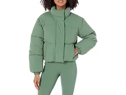Amazon Essentials Women's Cropped Full-Zip Puffer Jacket, Winter Warm, Stand Collar, Sage Green, Large