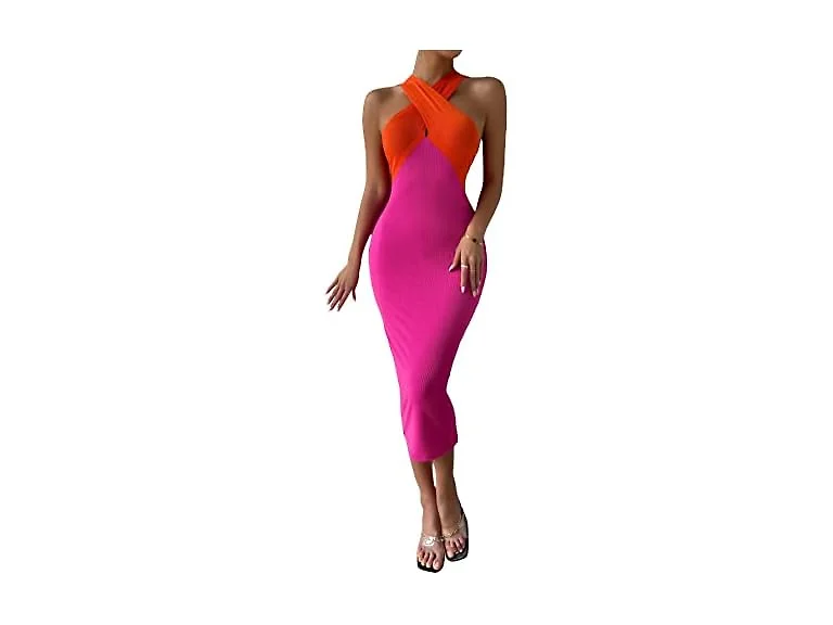 Wdirara Women (XS) V Neck Cut Out Split Side Dress