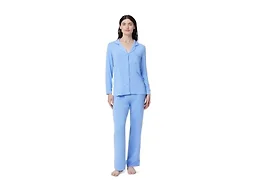 Amazon Essentials x Sofia Grainge Women's Stretch Modal Long-Sleeve Button-Front Top and Full-Length Bottom Pajama Set, Blue, X-Large