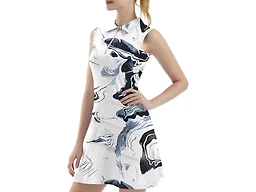 FKEEP Women's Tennis Golf Dresses Zipper V-Neck Sport Activewear with Shorts and Pocket Workout Athletic (Ink Flowers, L)