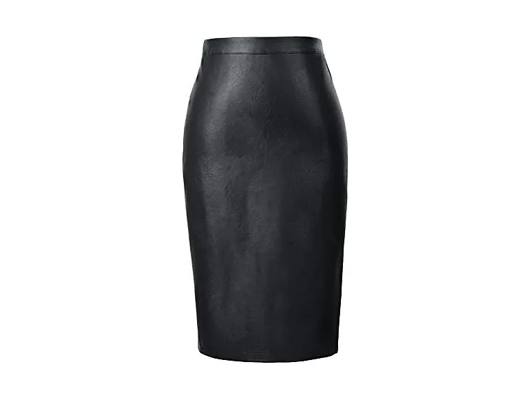 Kate Kasin Women (L) Leather Skirt Stretchy Skirt