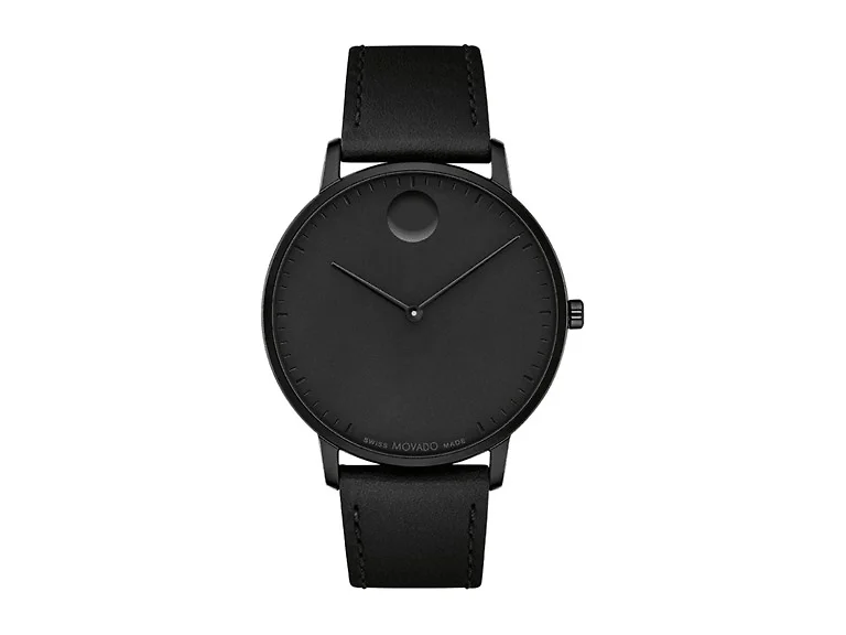 Movado Face Swiss Quartz Black Leather Watch