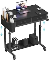 Small Portable Rolling Standing Desk - 32 Inch Adjustable Mobile Stand Up Gaming Desks with 2 Fabric Drawers on Wheels, Couch Sofa Side Laptop Table with Storage for Home Office, Black