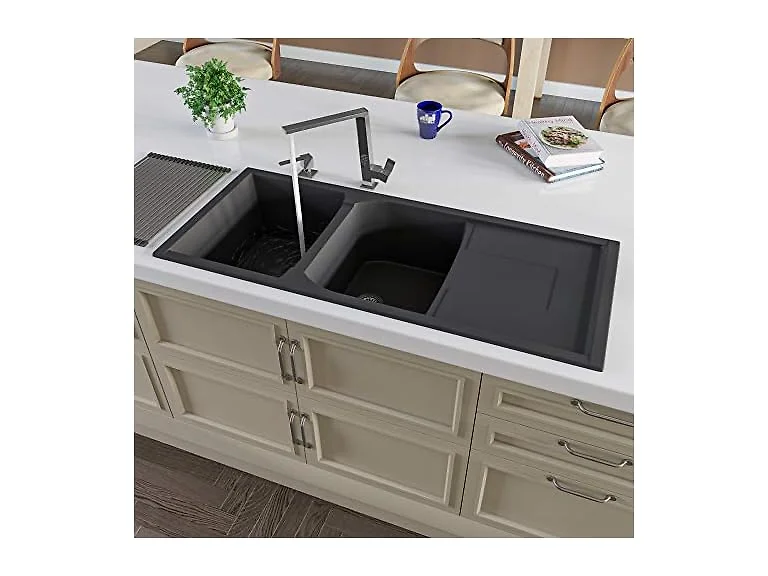 ALFI brand AB4620DI-BLA Black 46" Double Bowl Gran