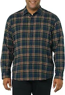 Amazon Essentials Men's Regular Fit Long-Sleeve Flannel Shirt, Soft Brushed Cotton, Lightweight yet Warm, Dark Navy Plaid, X-Small