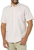 Amazon Essentials Men's Short Sleeve Button Down Shirt, Stretch Cotton, Blue Peach Plaid, Available in Big & Tall, Pink, Awning Stripe, Large