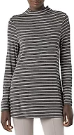 Amazon Essentials Women's Jersey Long-Sleeve Mock Neck Swing Tunic Top, Relaxed Fit Pullover, Charcoal Heather White Stripe, Medium