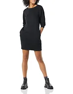Amazon Essentials Women's Fleece Blouson Sleeve Crewneck Sweatshirt Dress (Available in Plus Size), Black, X-Small