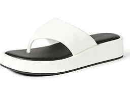 Amazon Essentials Women's Flatform Thong Sandals, White Faux Leather, 6