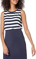 Amazon Essentials Women's Relaxed-Fit Loose Fit Sleeveless Muscle Tank Top, Navy White Placed Stripe, X-Large