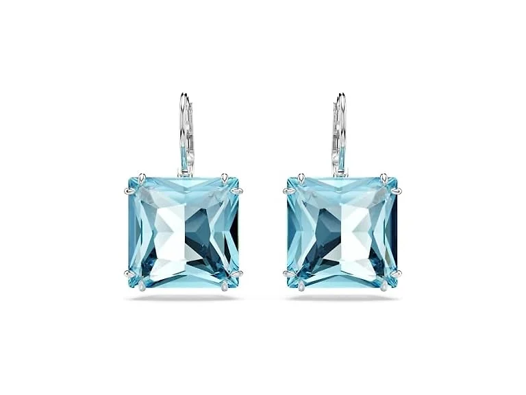 Swarovski Millenia Earrings, Square cut crystal, Blue (Open Box)