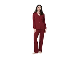 Amazon Essentials x Sofia Grainge Women's Stretch Modal Long-Sleeve Button-Front Top and Full-Length Bottom Pajama Set, Burgundy, XX-Large