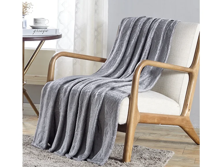 Microplush Embossed Scroll Pattern Throw
