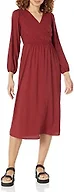 Amazon Essentials Women's Lightweight Georgette Long Sleeve V-Neck Wrap Midi Dress, Fit and Flare, Burgundy, Large