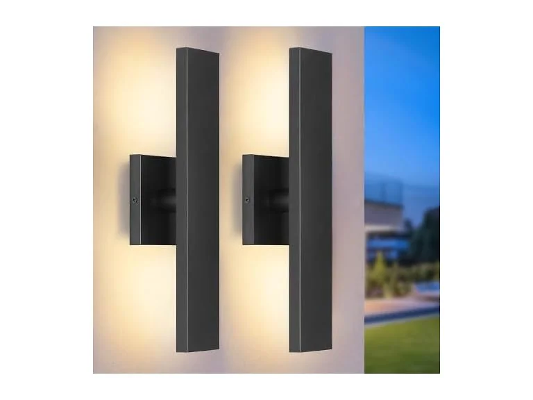 2-Pack 15.7" Outdoor Wall Lights, Modern Black Exterior Sconces