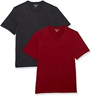 Amazon Essentials Men's Cotton Short-Sleeve V-Neck T-Shirts, Pack of 2, Charcoal Heather/Burgundy, Medium