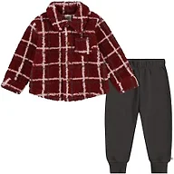 HUGGIES Sherpa Button Up Shacket and Jogger Pants 2-Piece Outfit Set