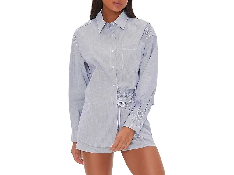 Forever 21 Women (M) Pinstriped Button-front Shirt