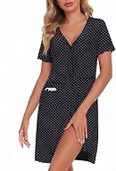 ZOOSIXX Nightgowns for Women - Short Sleeve Sleepwear Button Up Pajamas for Women V-Neck Sleepwear Dress with Pockets