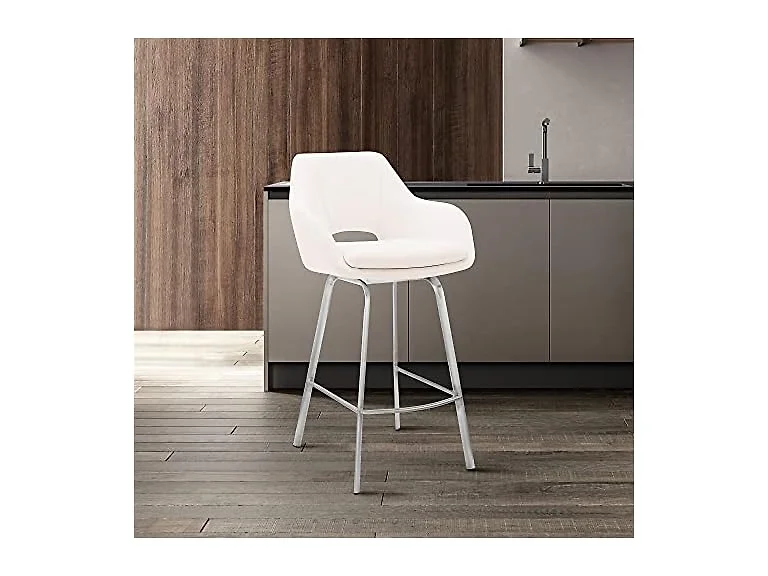 Armen Living Aura White Swivel 30" Bar Stool-Set of 3