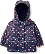 Amazon Essentials x Sofia Grainge Toddler Girls' Water-Repellent Rain Jacket, Navy Hearts, 3T
