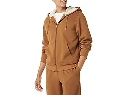 Amazon Essentials Men's Sherpa Lined Full-Zip Hooded Fleece Sweatshirt, Toffee Brown, Large