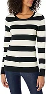 Amazon Essentials Women's Long-Sleeve Lightweight Crewneck Sweater, Black Oatmeal Heather Rugby Stripe, X-Small