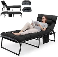 Ahsuname Tanning Chair with Face Hole, 5-Position Adjustable Backrest Beach Lounge Chair with Pillow, Side Pocket & Padded Cushion for Outdoor Patio Pool Lawn Deck, Black