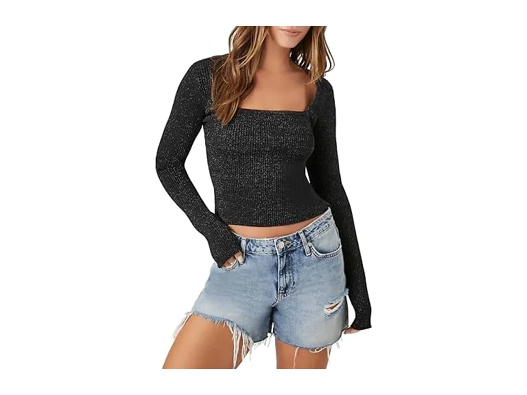 Forever 21 (M) Glitter Sweater-knit Crop Top