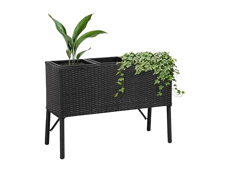 Sunnydaze 3-Section Wicker Raised Planter Box
