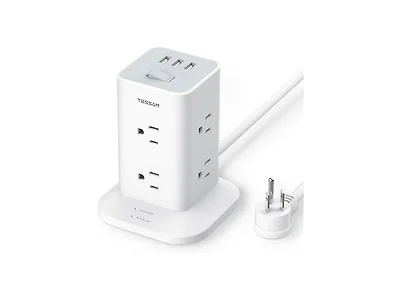 TESSAN Surge Protector Tower (8 Outlets, 3 USB)