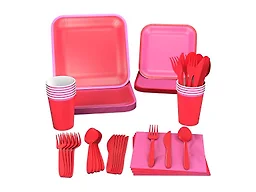 Crayola Color Pop Red and Pink Party Supplies (12 Dinner Plates, 12 Dessert Plates, 12 Paper Cups, 24 Napkins, 12 Sets of Plastic Cutlery) for Birthdays, Valentine's Day, Bridal Showers