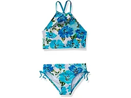 Kanu Surf Girls, Daisy UPF 50 Beach Sport Halter Tankini 2-piece Swimsuit, Flower Power Blue, 12
