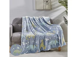 Luxury Home BLU-DINO GLO-THR Glow in the Dark Fleece Blanke