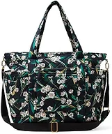 Amazon Essentials Women's Quilted Cotton Travel Tote Bag, Black Floral, One Size