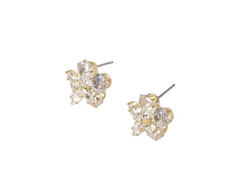 18K Gold Flower CZ Stud Earrings