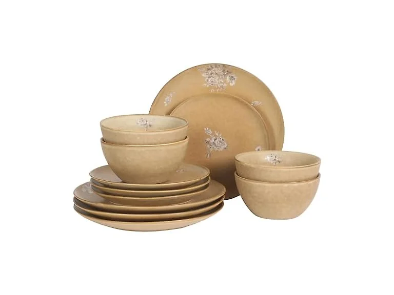 Gibson Elite Valencia Bloom 12 Piece Plates and Bowls Dinnerware Set 