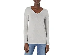 Amazon Essentials Women's Lightweight V-Neck Tunic Sweater, Long Sleeve, Ribbed (Available in Plus Size), Light Grey Heather, Medium