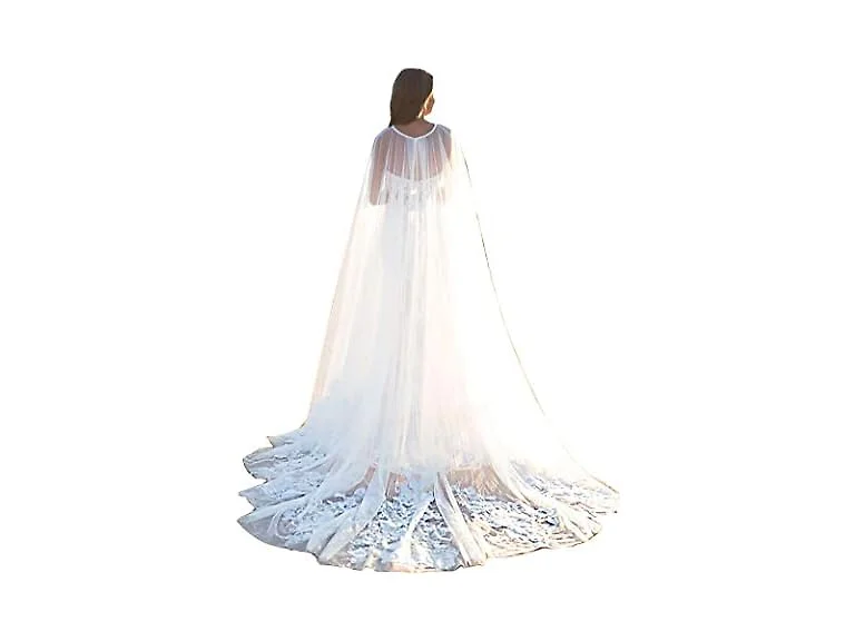 EllieWely Women EllieHouse Long Tulle Bridal Cape