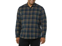 Amazon Essentials Men's Regular Fit Long-Sleeve Flannel Shirt, Soft Brushed Cotton, Lightweight yet Warm, Brown Dark Navy Plaid, X-Large