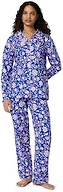 Amazon Essentials Women's Cotton Stretch Poplin Pajama Set, Long Sleeve Button-Down Shirt with Pants, Blue Paisley Floral, X-Large