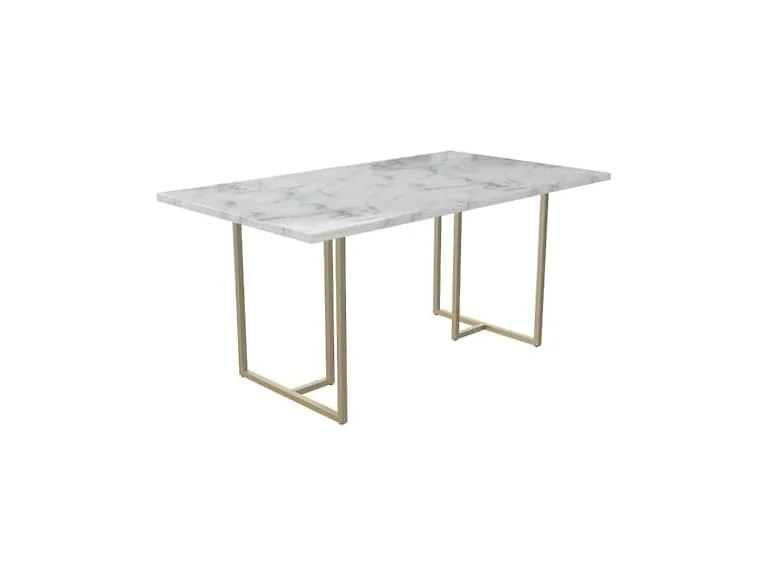 CosmoLiving Astor Dining Table, White Marble Top with Gold Legs