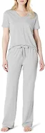 Amazon Essentials Women's Short Sleeve Soft Cotton Blend T-Shirt and Pant Sleepwear Set, Medium Grey Heather, Small