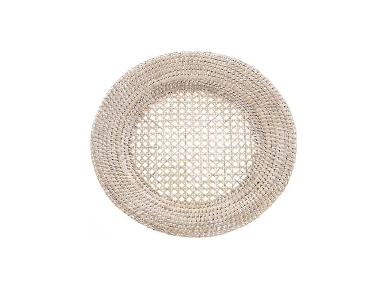 KOUBOO Round Rattan Charger Plate, White Wash (Pack of 2)