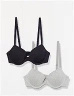 Amazon Essentials Women's Underwire Lightly Padded Demi Cup Microfibre Bra, Pack of 2, Grey Heather/Navy, 36B