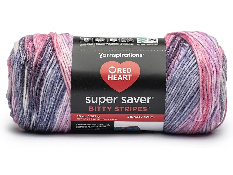 Red Heart Super Saver Bitty Stripes Yarn- Grapey