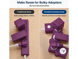 Flexible Power Strip 2-Pack with USB-C & USB-A, Bendable Space-Saving Power Strips Plum