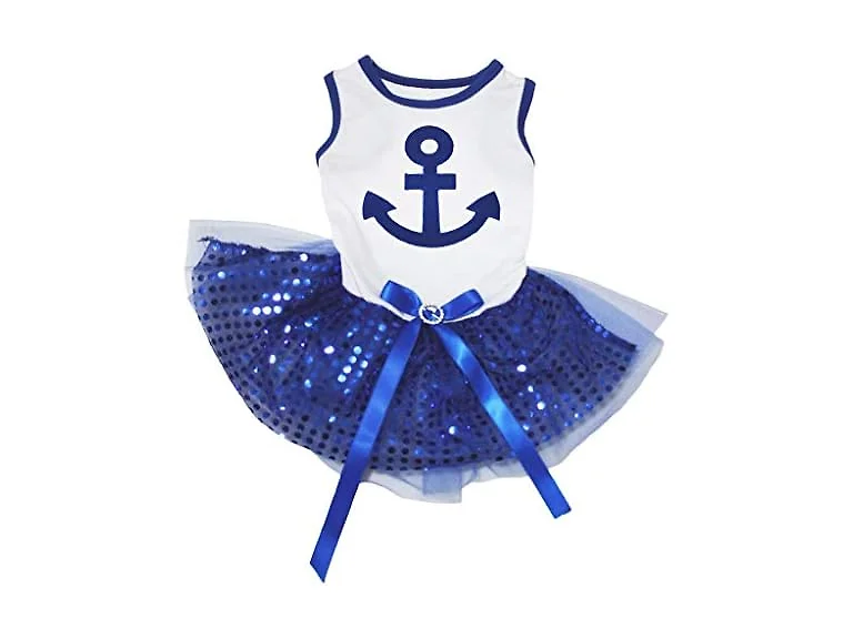 Petitebella Blue Anchor Puppy Dog Dress (Whi